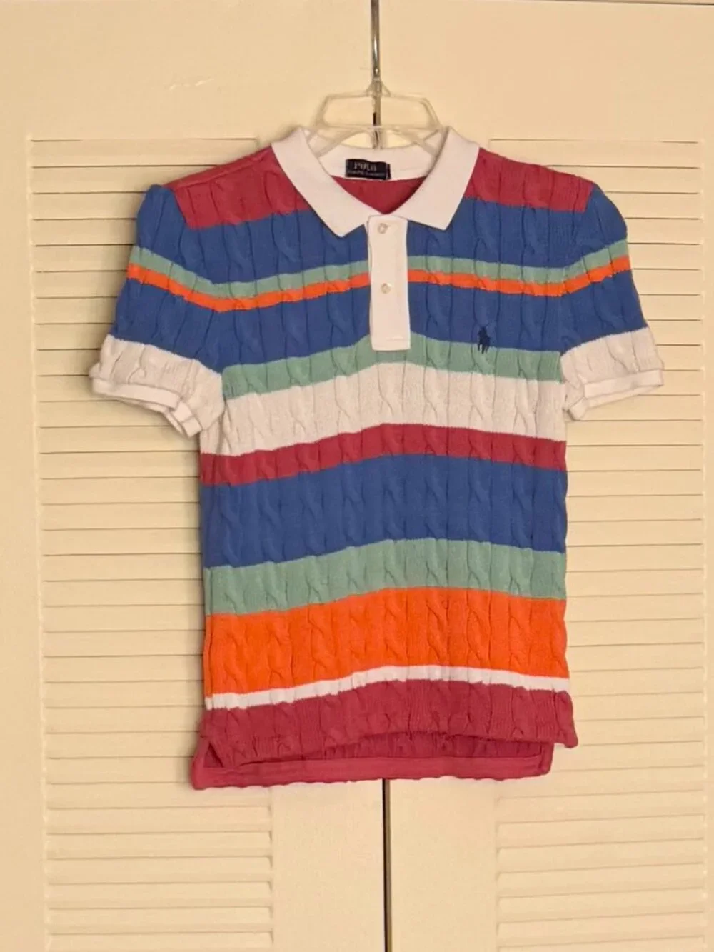 Ralph Lauren Women’s Stripe Cable Knitted Polo Shirt Size S - Picture 1 of 7